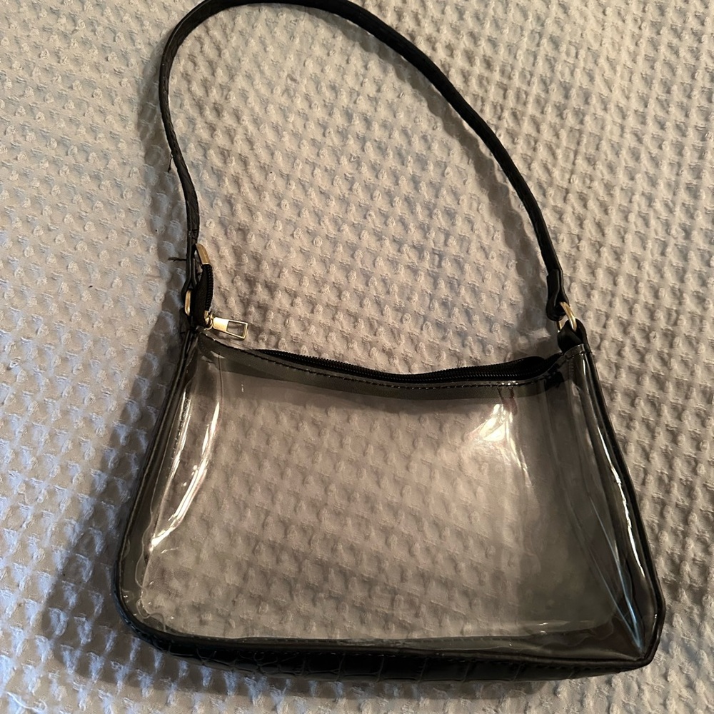 Clear Shoulder Bag with Black Trim